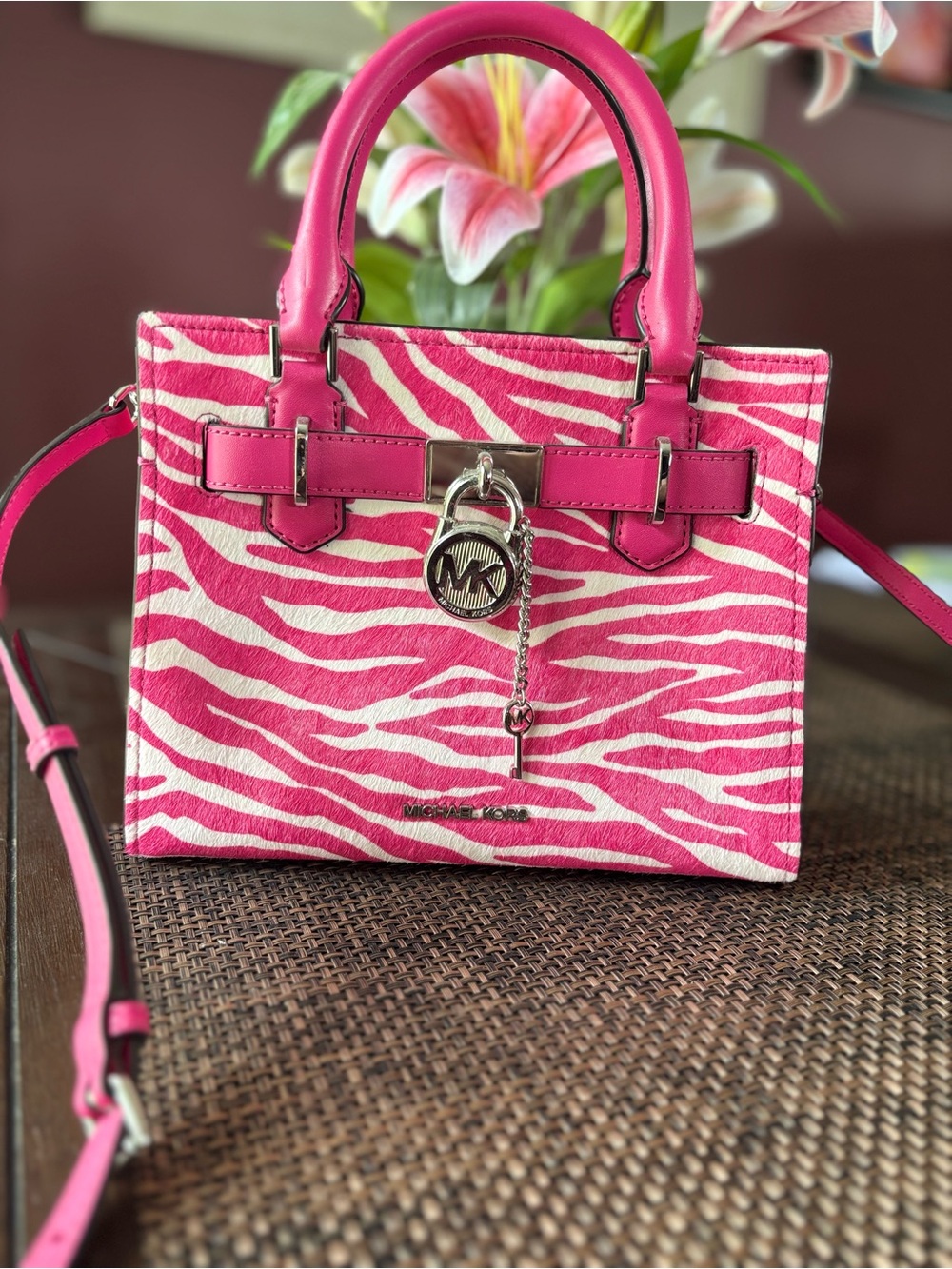 Michael Kors Hot Pink and White Zebra-Print Satchel